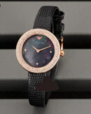 Emporio Armani Aviator Crystals Mother of Pearl Black Dial Black Silicon Strap Watch For Women - AR11373